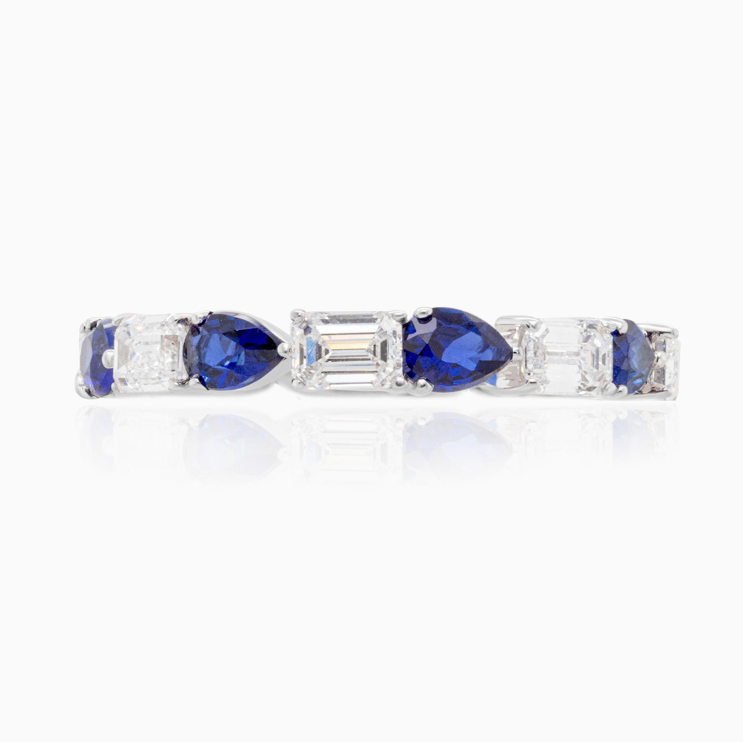 Lab-grown Diamond & Pear Blue Sapphire Eternity Band, 14k White Gold