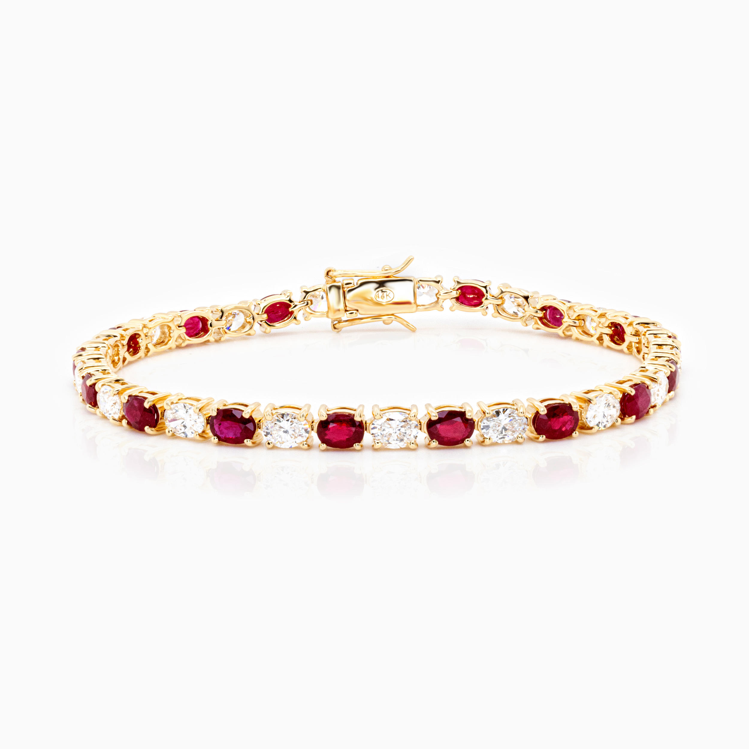 Mozambique Ruby & Lab-Created Diamond Tennis Bracelet, 14k Yellow Gold