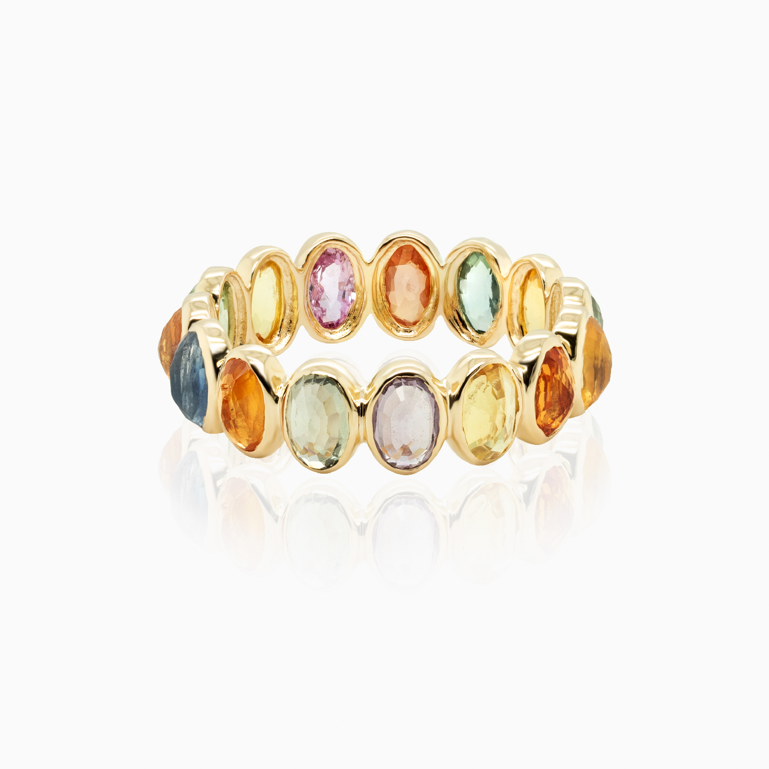 Natural Multi-Color Sapphire Eternity Ring, 18K Yellow Gold
