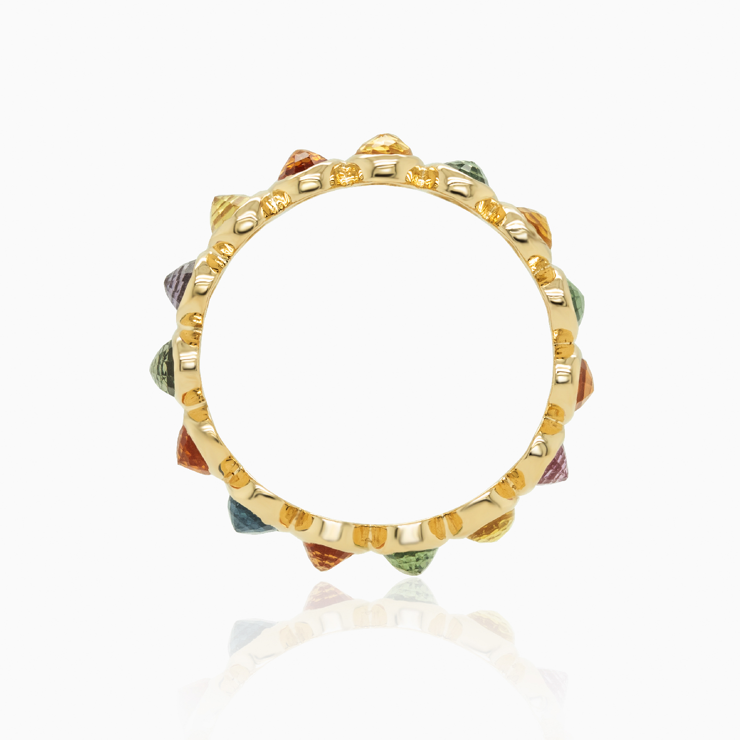 Natural Multi-Color Sapphire Eternity Ring, 18K Yellow Gold