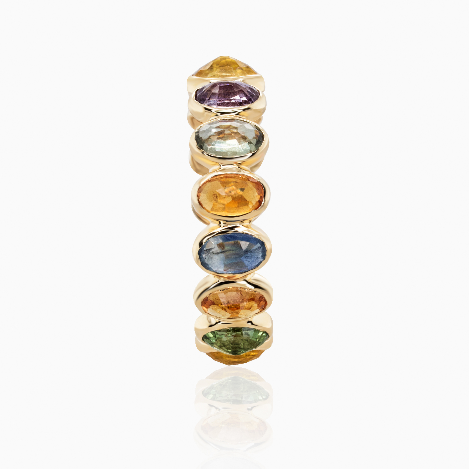 Natural Multi-Color Sapphire Eternity Ring, 18K Yellow Gold