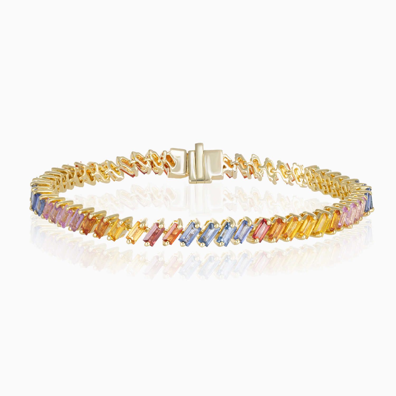 Multi-Color Natural Sapphire Link Bracelet, 14k Yellow Gold