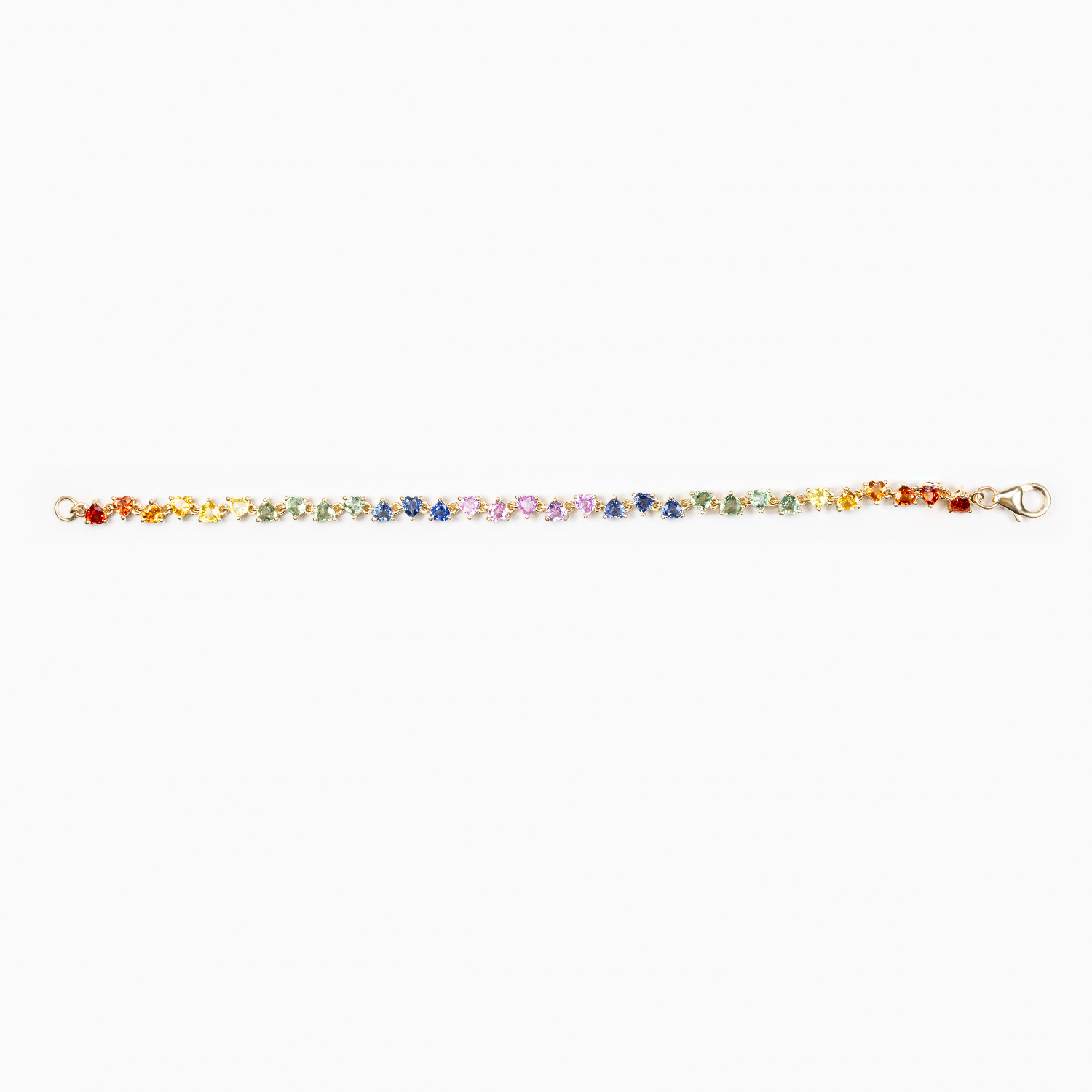 Heart-Shaped Multi-Color Natural Sapphire Bracelet, 14k Yellow Gold