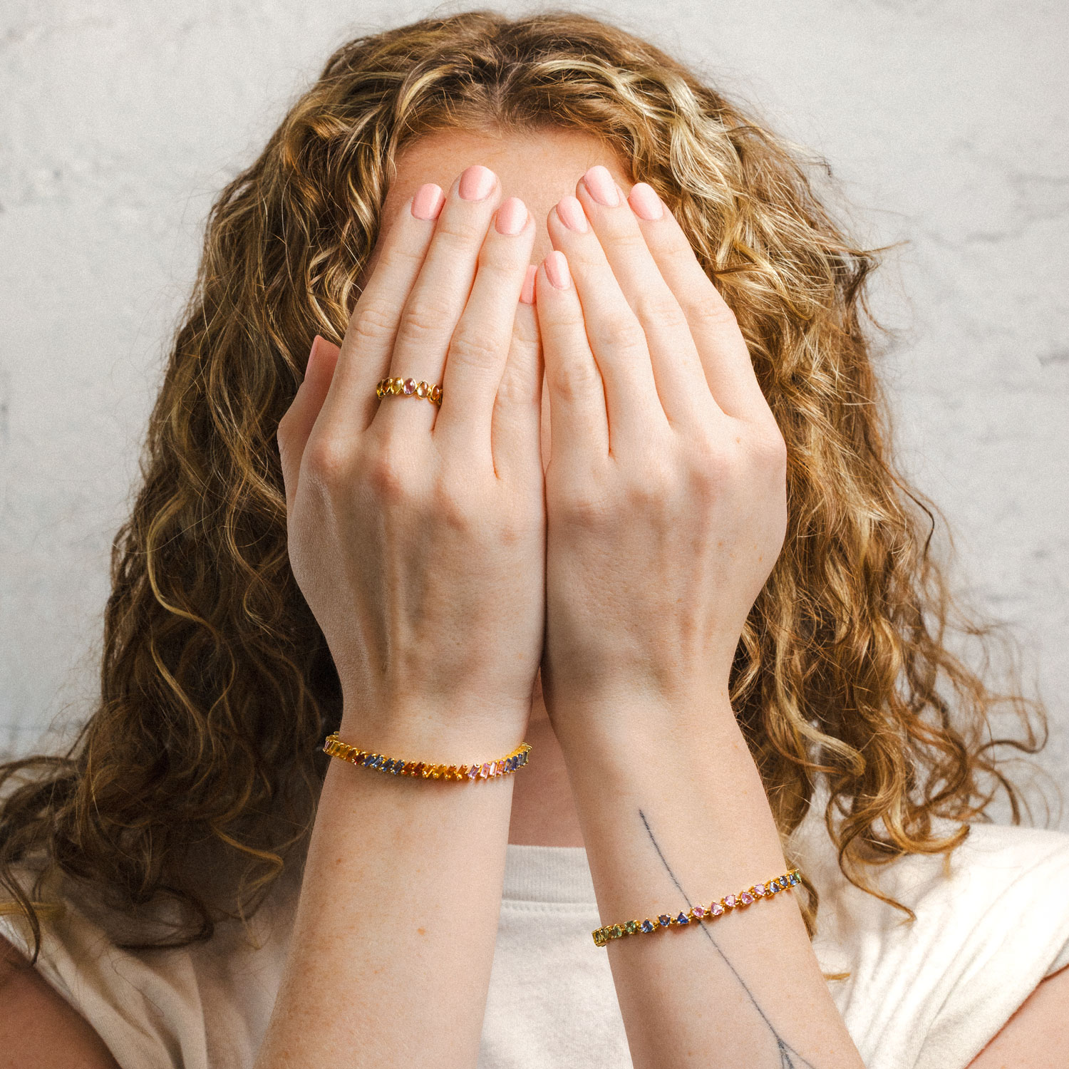 Heart-Shaped Multi-Color Natural Sapphire Bracelet, 14k Yellow Gold