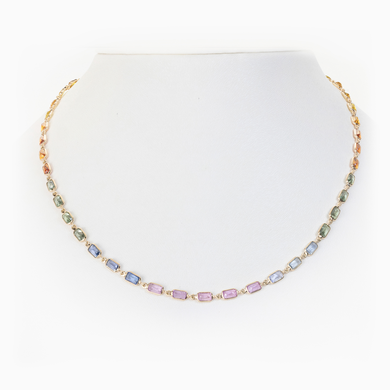 Multi-Color Sapphire Link Necklace, 14k Yellow Gold
