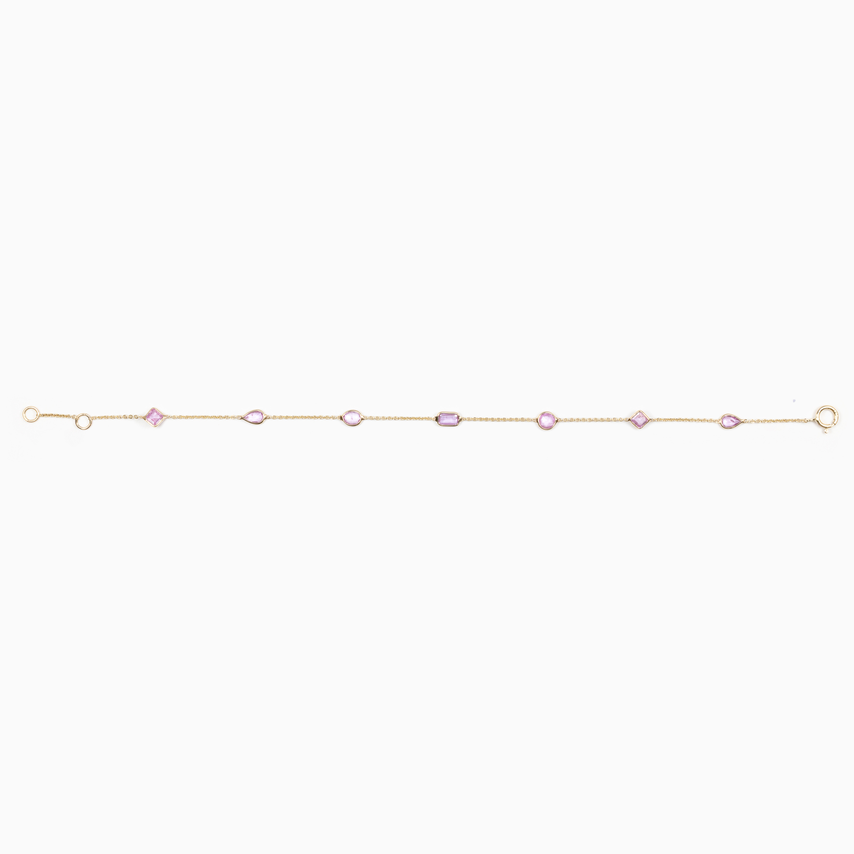 Multi-Shaped Natural Pink Sapphire Station Bracelet, 14k Yellow Gold