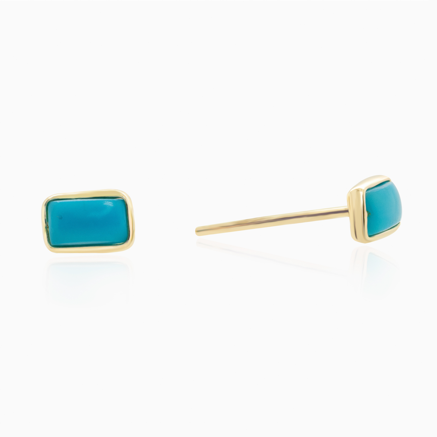 Natural Turquoise Stud Earrings, 14k Yellow Gold