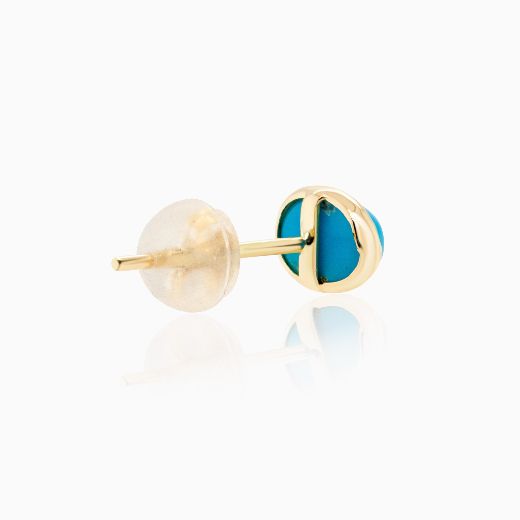 Oval Natural Turquoise Stud Earrings, 14k Yellow Gold
