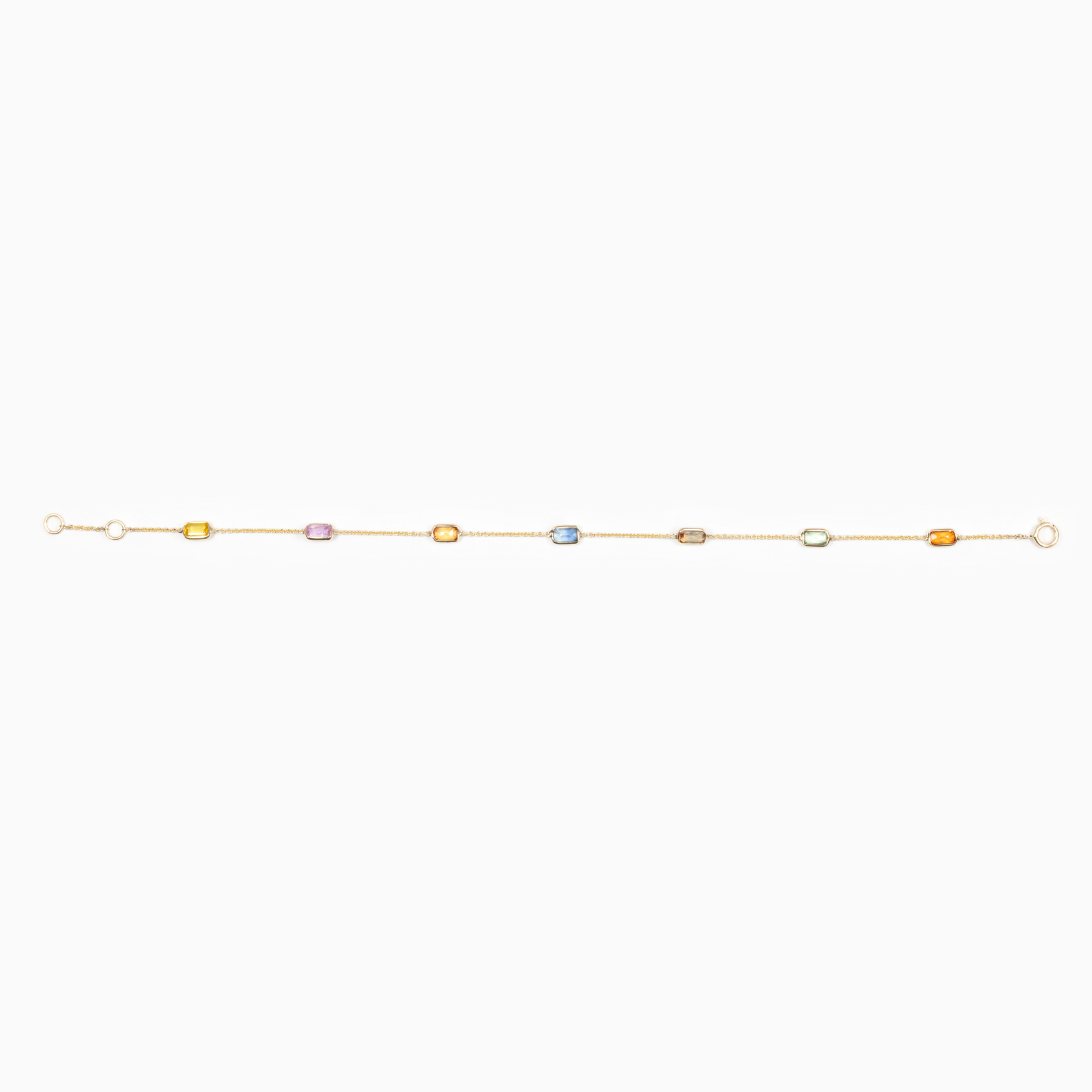 Multi-Color Natural Sapphire Station Bracelet, 14k Yellow Gold