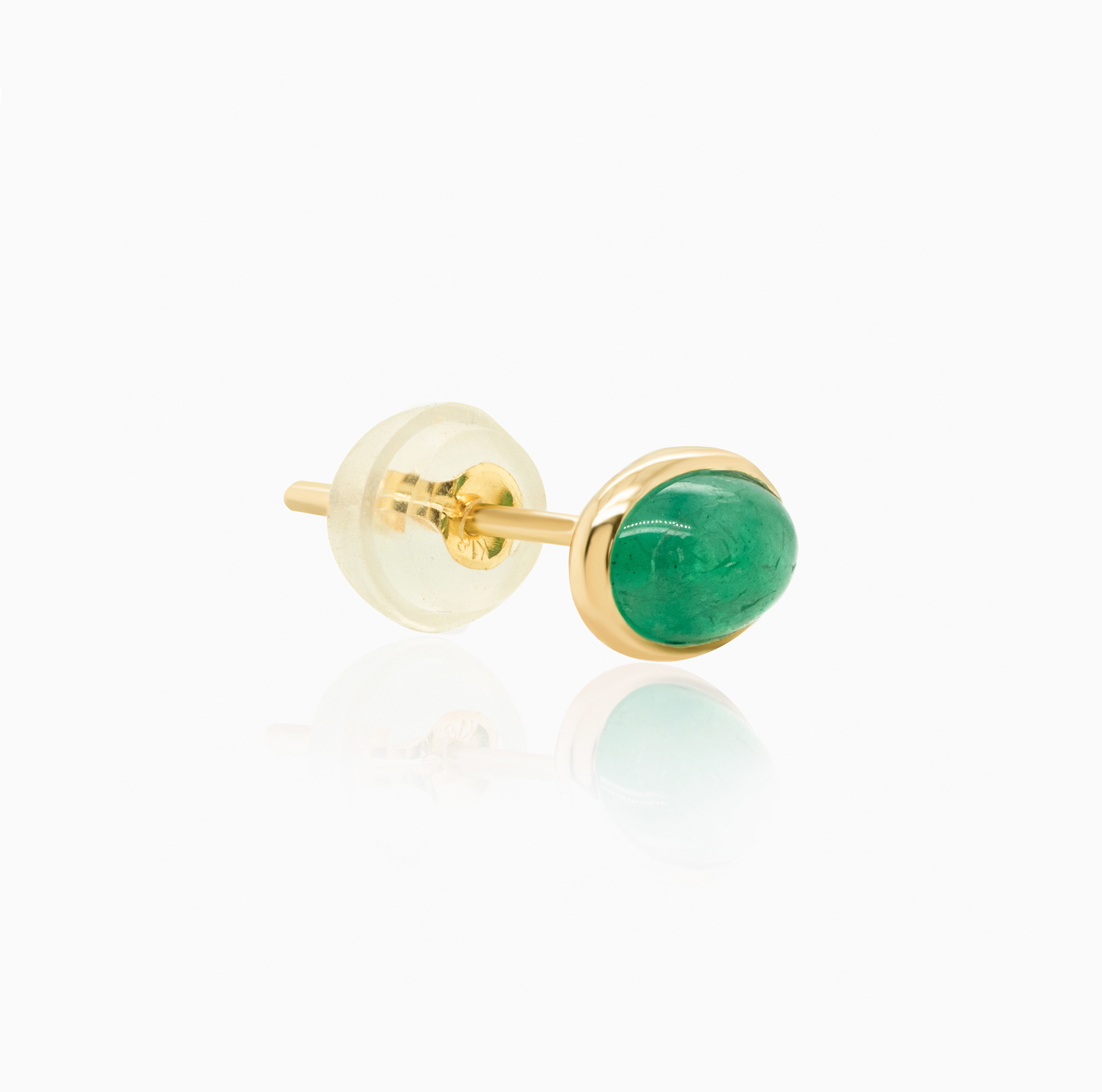 Cabochon-cut Natural Emarald Stud Earrings, 14k Yellow gold