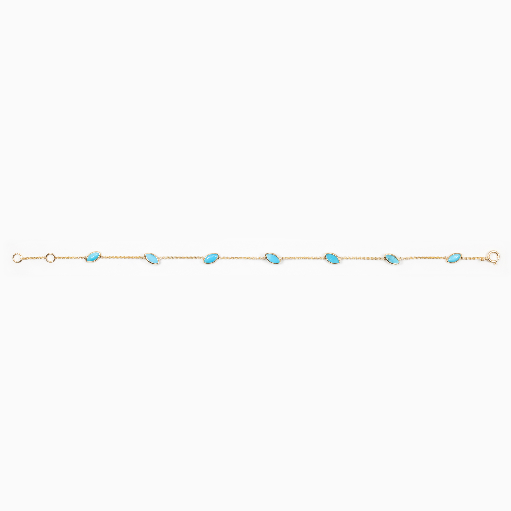 Natural Turquoise Station Bracelet, 14k Yellow Gold