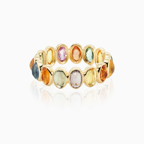 Natural Multi-Color Sapphire Eternity Ring, 18K Yellow Gold