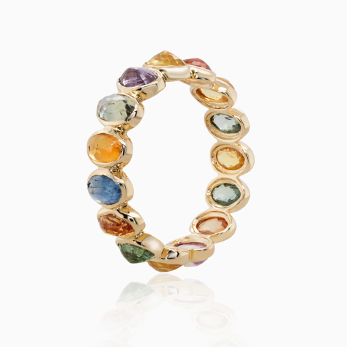 Natural Multi-Color Sapphire Eternity Ring, 18K Yellow Gold
