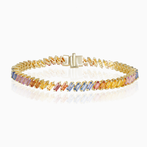 Multi-Color Natural Sapphire Link Bracelet, 14k Yellow Gold