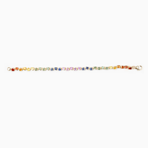 Heart-Shaped Multi-Color Natural Sapphire Bracelet, 14k Yellow Gold