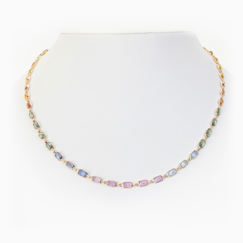 Multi-Color Sapphire Link Necklace, 14k Yellow Gold