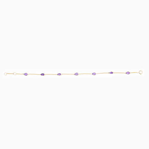 Natural Amethyst Station Bracelet, 14k Yellow Gold
