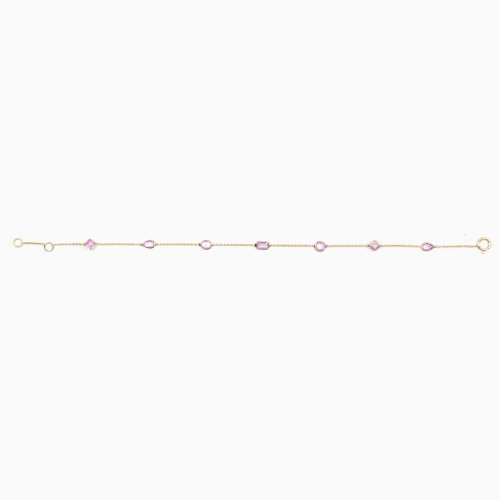 Multi-Shaped Natural Pink Sapphire Station Bracelet, 14k Yellow Gold