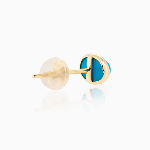 Oval Natural Turquoise Stud Earrings, 14k Yellow Gold
