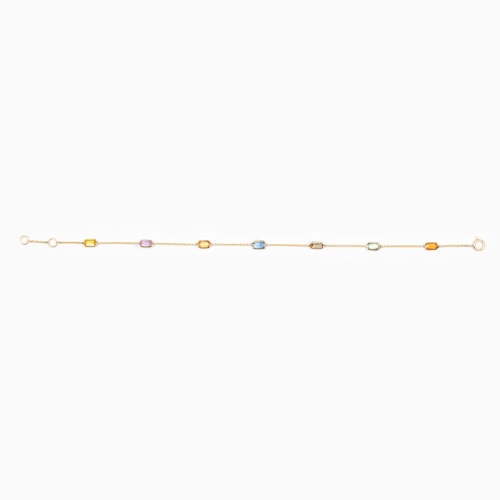 Multi-Color Natural Sapphire Station Bracelet, 14k Yellow Gold