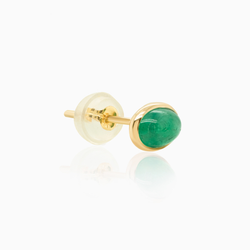 Cabochon-cut Natural Emarald Stud Earrings, 14k Yellow gold