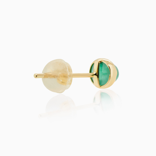 Cabochon-cut Natural Emarald Stud Earrings, 14k Yellow gold