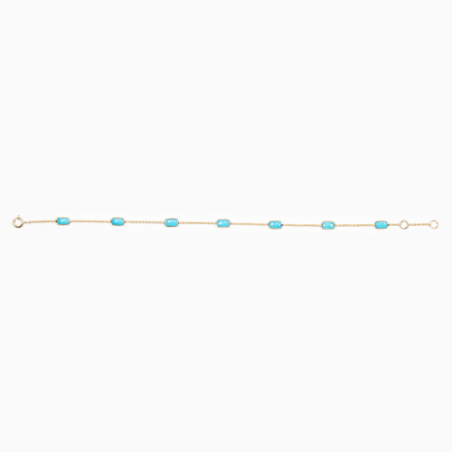 Natural Turquoise Station Bracelet, 14k Yellow Gold