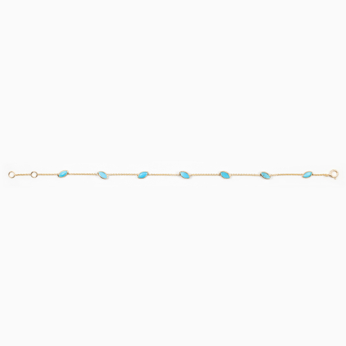 Natural Turquoise Station Bracelet, 14k Yellow Gold