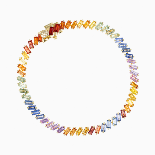 Multi-Color Natural Sapphire Link Bracelet, 14k Yellow Gold