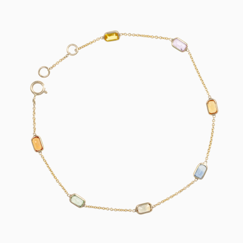 Multi-Color Natural Sapphire Station Bracelet, 14k Yellow Gold
