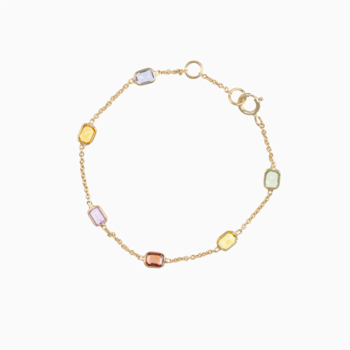 Multi-Color Natural Sapphire Youth Bracelet, 14k Yellow Gold