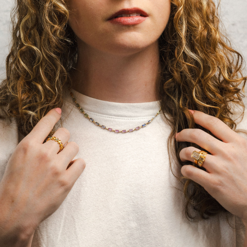 Multi-Color Sapphire Link Necklace, 14k Yellow Gold