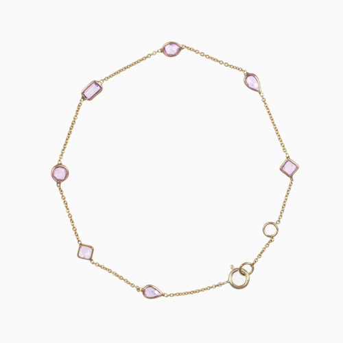 Multi-Shaped Natural Pink Sapphire Station Bracelet, 14k Yellow Gold