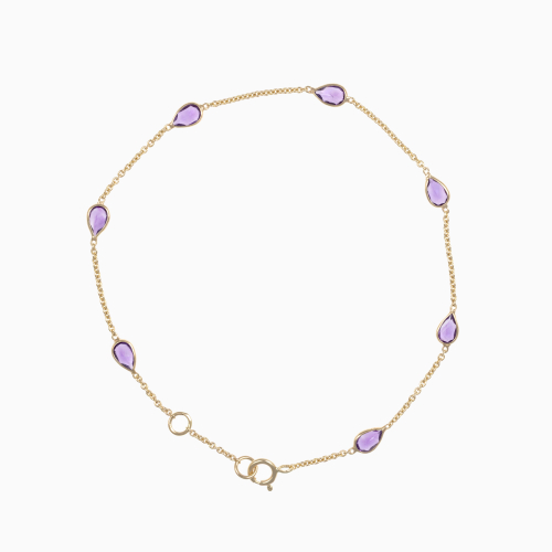 Natural Amethyst Station Bracelet, 14k Yellow Gold
