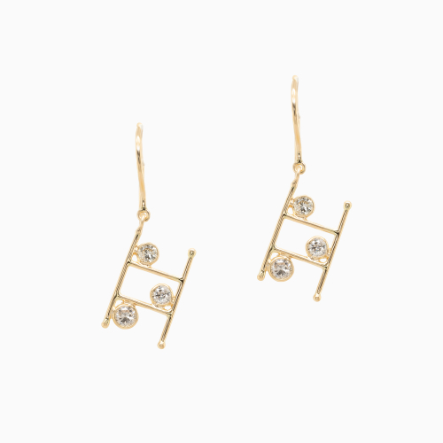 Natural Diamond Ladder Motif Dangle Earrings, 18k Yellow Gold