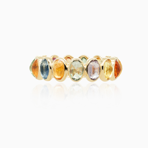 Natural Multi-Color Sapphire Eternity Ring, 18K Yellow Gold