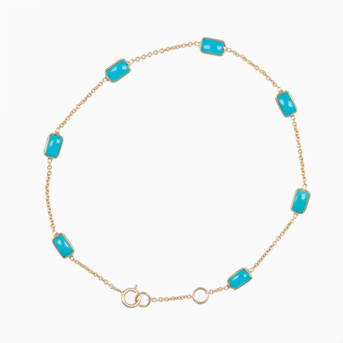 Natural Turquoise Station Bracelet, 14k Yellow Gold