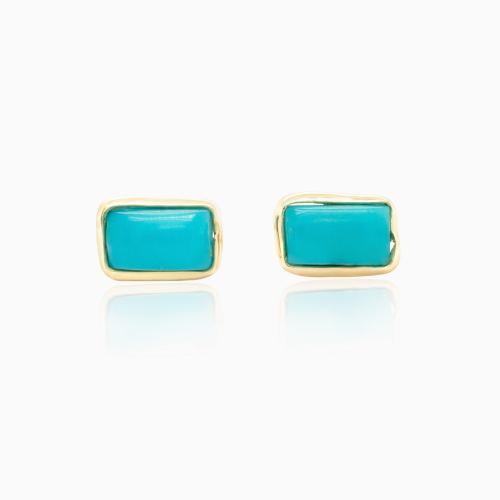 Natural Turquoise Stud Earrings, 14k Yellow Gold