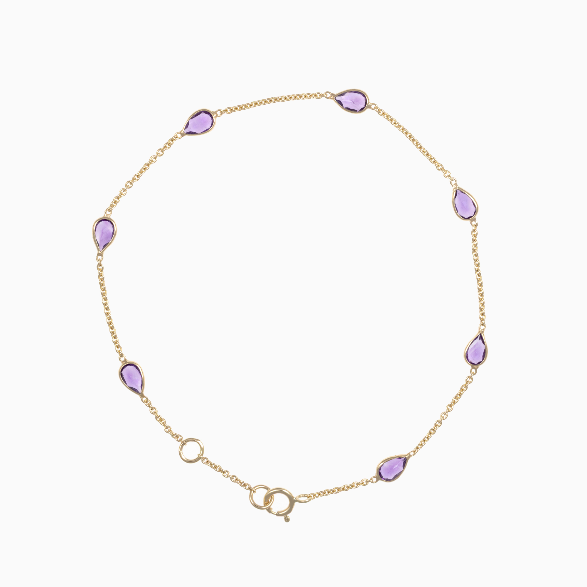 Natural Amethyst Station Bracelet, 14k Yellow Gold