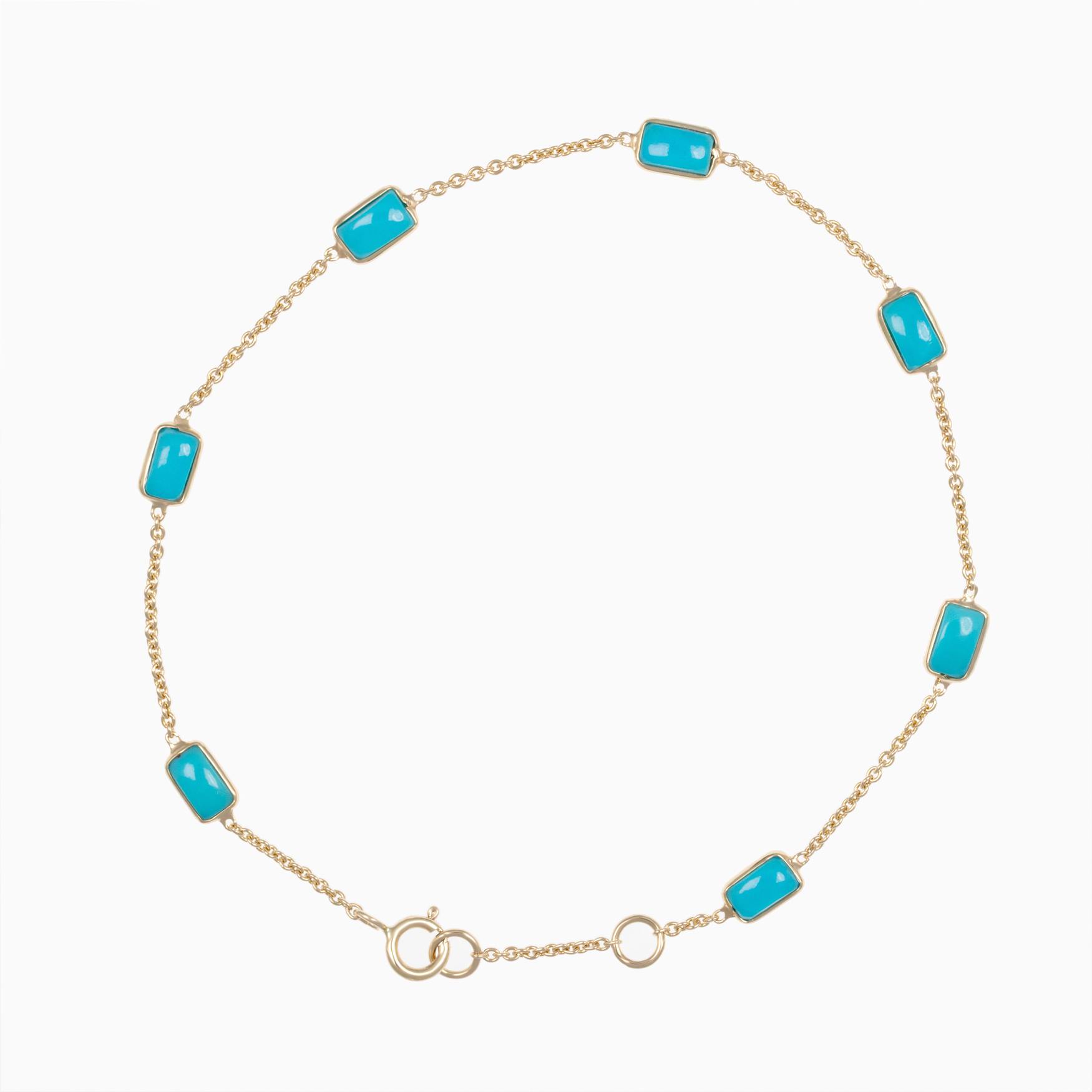Natural Turquoise Station Bracelet, 14k Yellow Gold