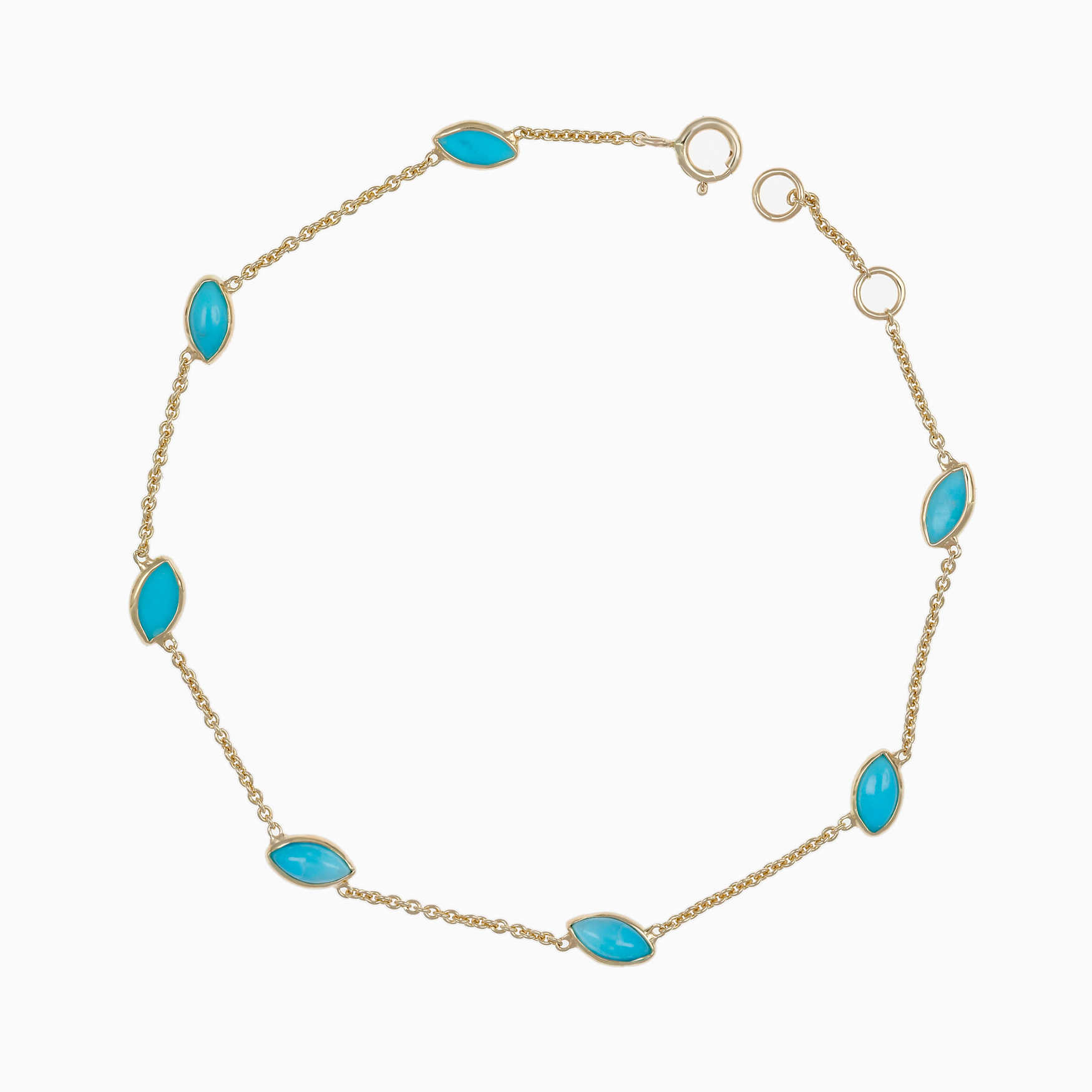 Natural Turquoise Station Bracelet, 14k Yellow Gold