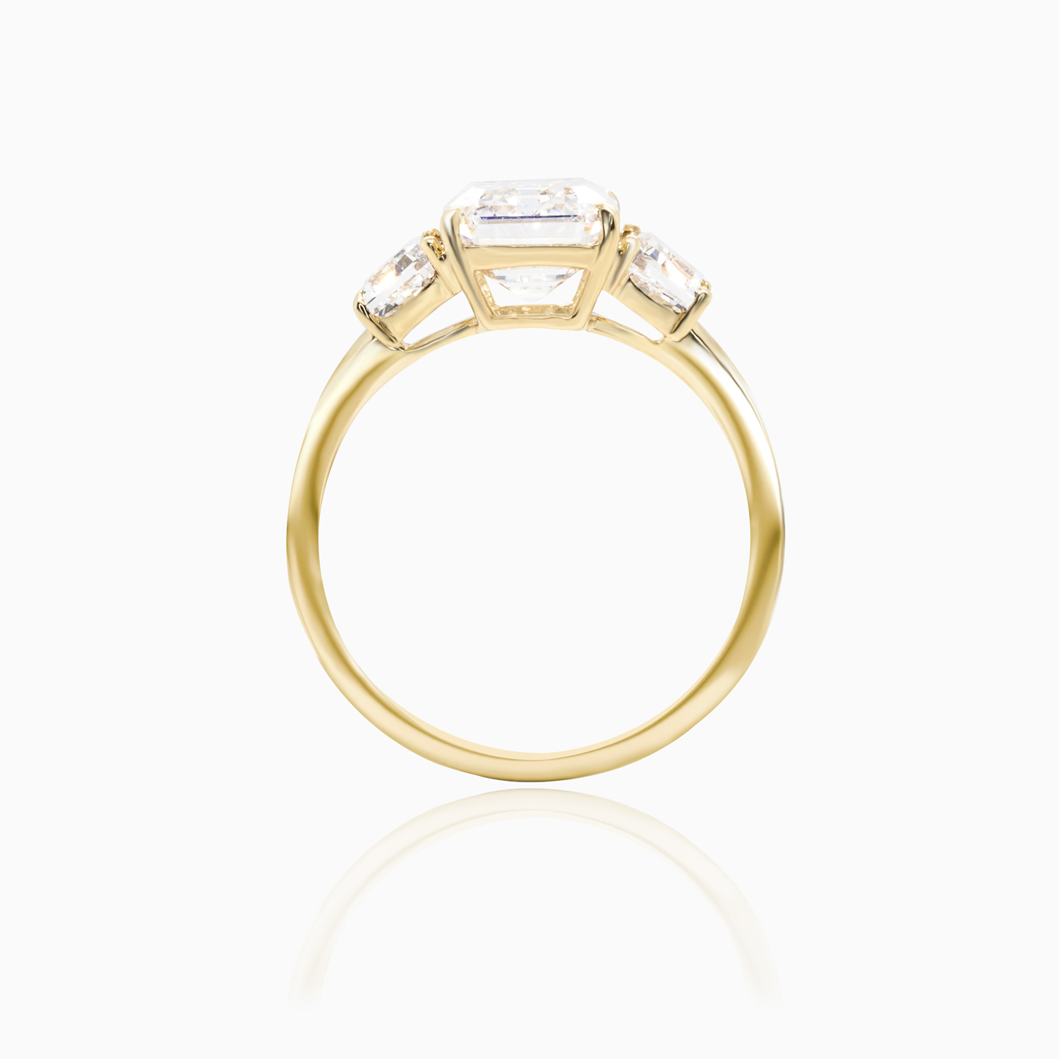 Three-Stone Diamond Engagement Ring, Lab-Grown, 18k Yellow Gold