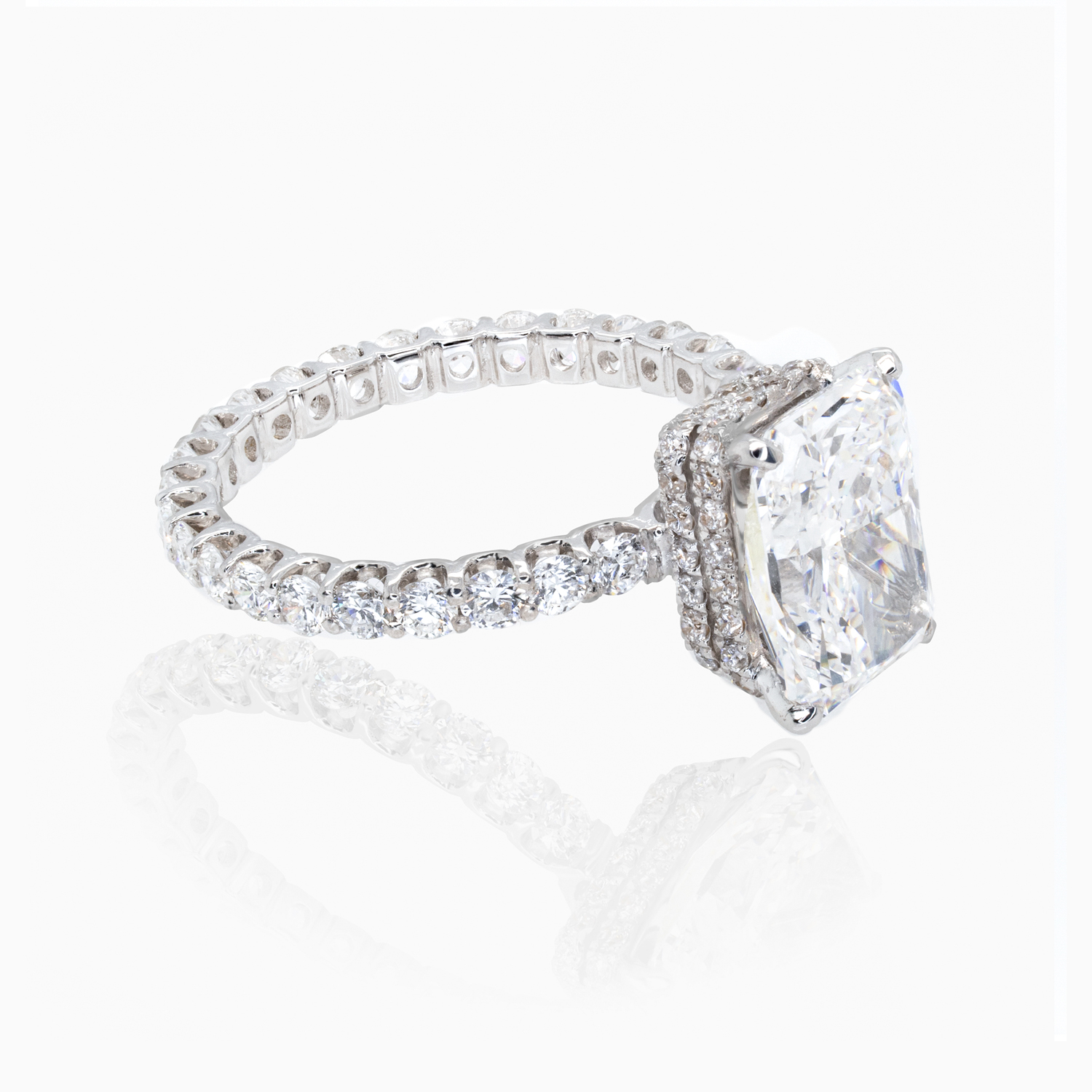 Hidden Halo Radiant-Cut Diamond Engagement Ring, Lab-Grown, 18k White Gold