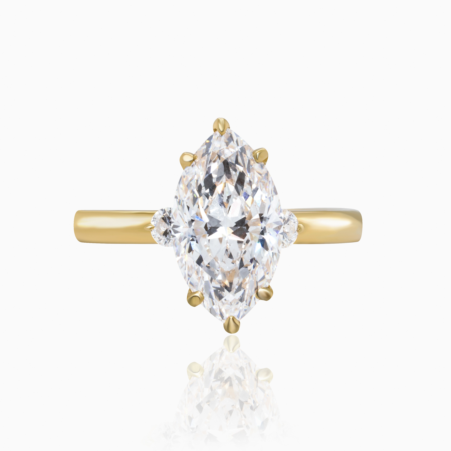 Marquise-Cut Diamond Modern Engagement Ring, Lab-Grown, 18k Yellow Gold