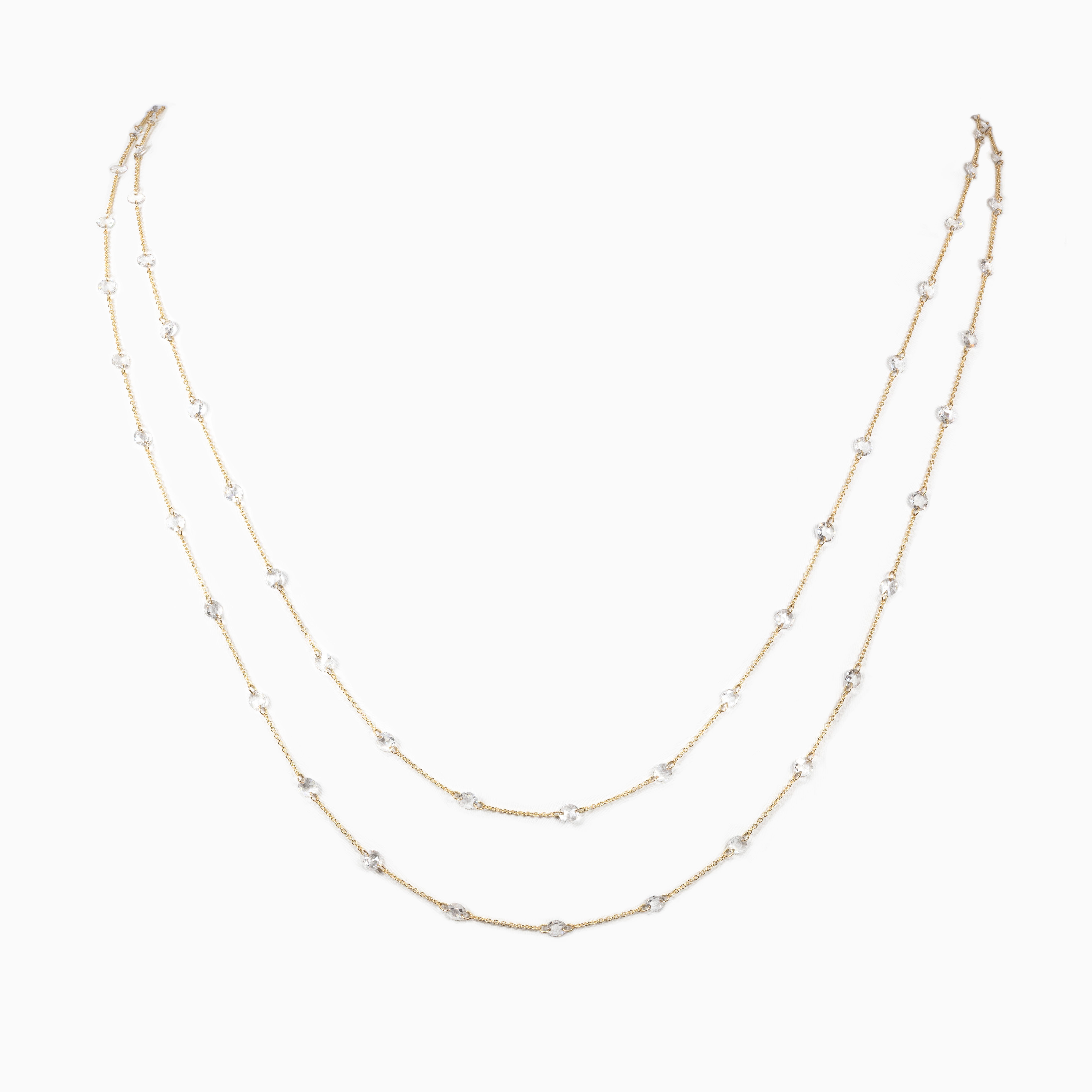 10.65-Carat Vintage-Cut Natural Diamond Opera Necklace, 18k Yellow Gold