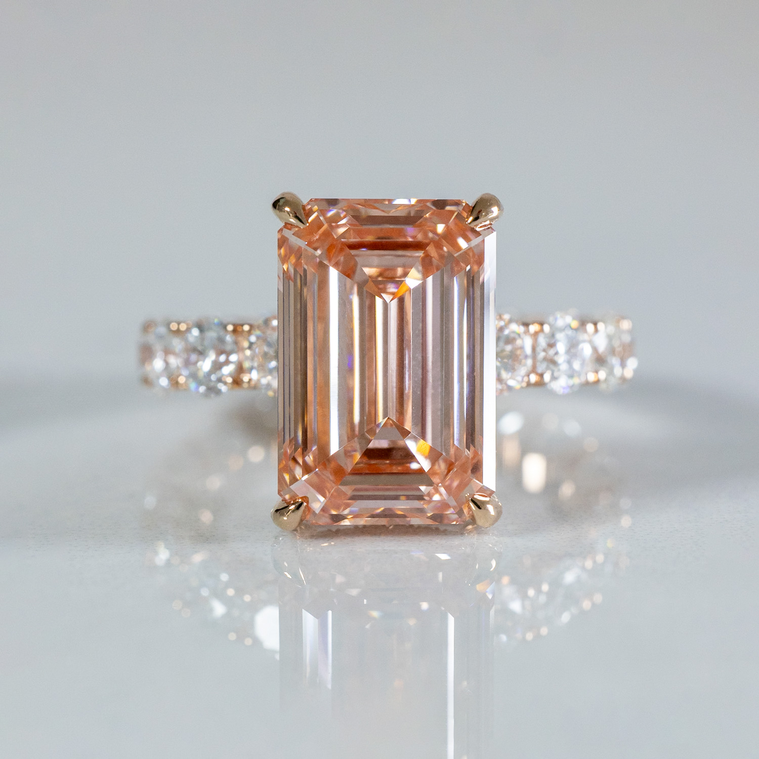 10-Carat Emerald-Cut Pink Natural Diamond Ring, 18k Rose Gold