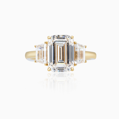 Three-Stone Diamond Engagement Ring, Lab-Grown, 18k Yellow Gold