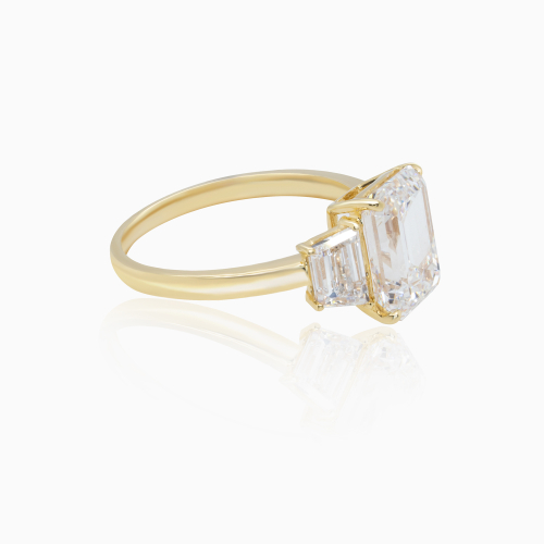 Three-Stone Diamond Engagement Ring, Lab-Grown, 18k Yellow Gold