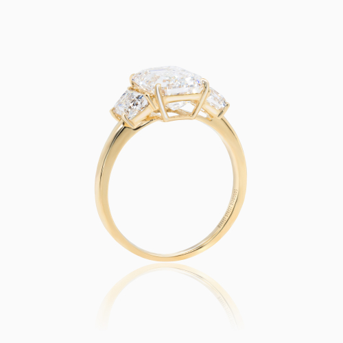 Three-Stone Diamond Engagement Ring, Lab-Grown, 18k Yellow Gold