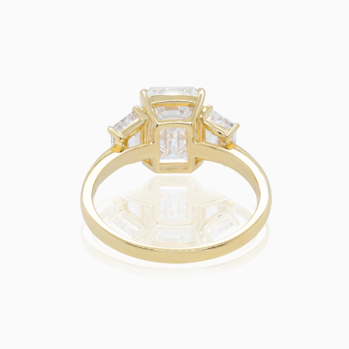 Three-Stone Diamond Engagement Ring, Lab-Grown, 18k Yellow Gold